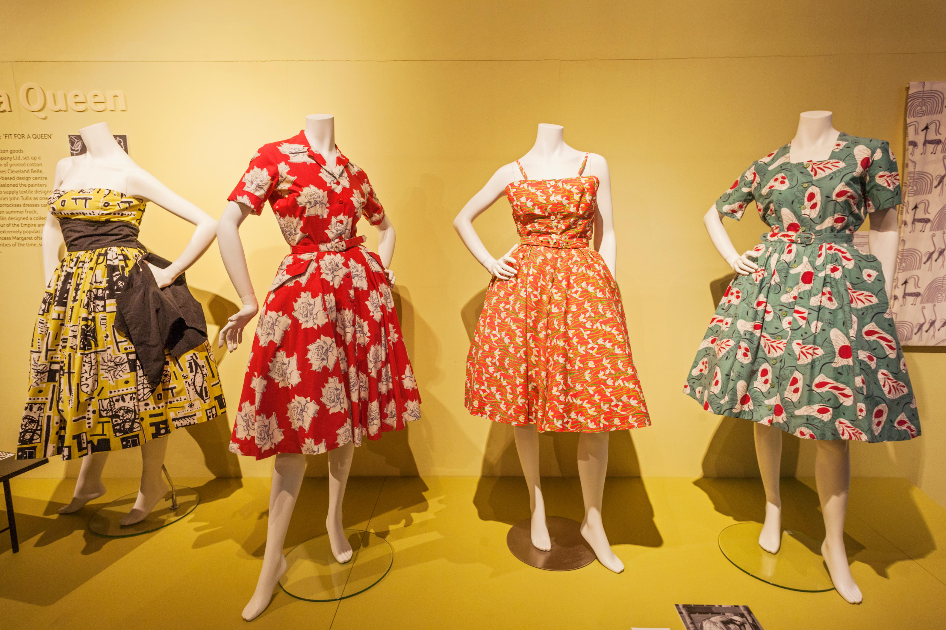 England, London, Southwark, The Fashion and Textile Museum,Exhibit of 1940-1950s Women’s Dresses by  Horrockses